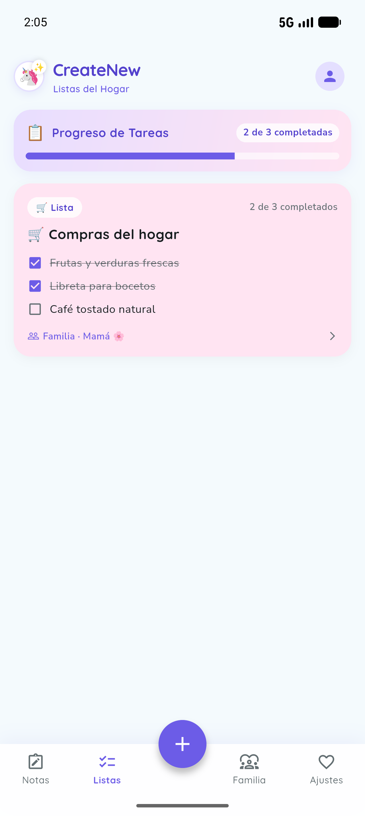 Muro de Listas del Hogar con Progreso